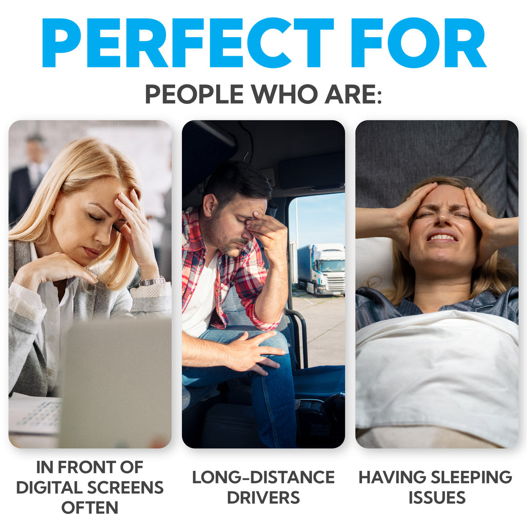 Aurevo E3 Eye Massager benefits – relief for digital screen users, long-distance drivers, and people with sleeping issues